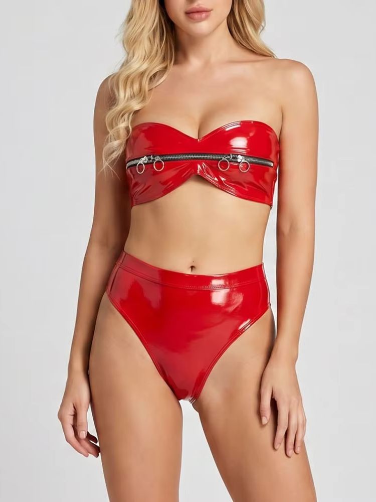 Wet Look PVC Outfit Zipper Bus - đánh giá và giá Thong Bikini Women